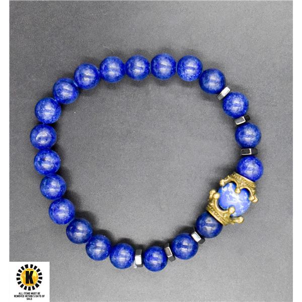 #95-NATURAL BLUE LAPIZ LAZULI CROWN BRACELET