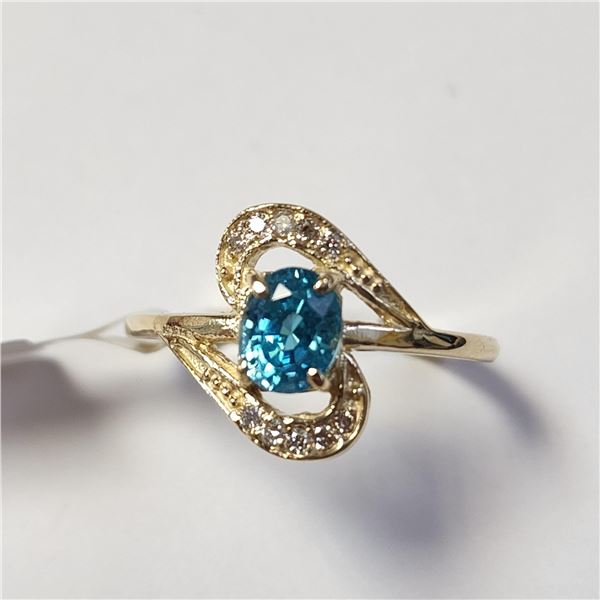 BZ1105-45 10K YELLOW GOLD BLUE ZIRCON DIAMOND RING