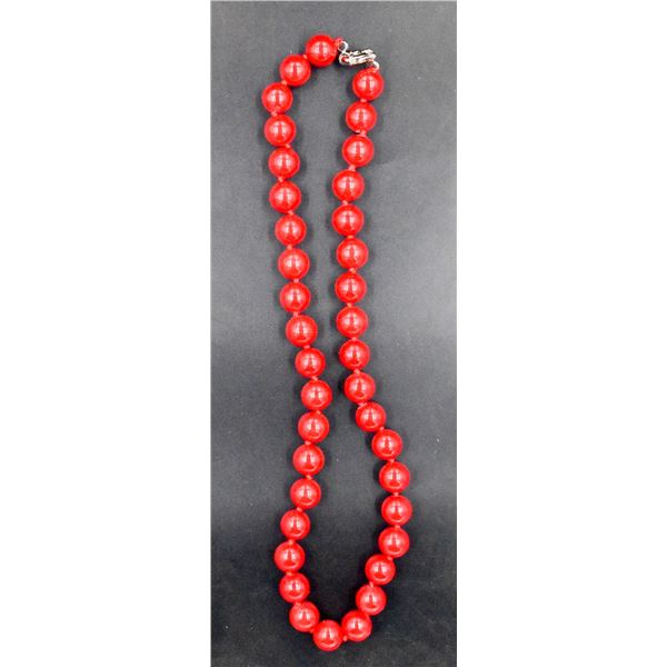 #119-RED CORAL NECKLACE 10MM/17"