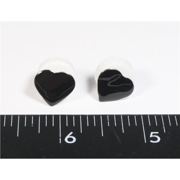 NEW 80'S STYLE BLACK HEART STUD EARRINGS