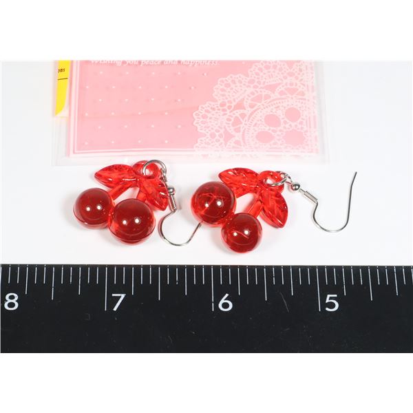 NEW RED CHERRY THEME DROP EARRINGS