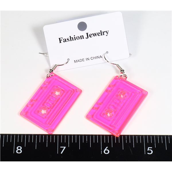 NEW CASSETTE THEME DROP EARRINGS HOT PINK