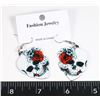 NEW SKULL WITH ROSES THEME DROP EARRINGS