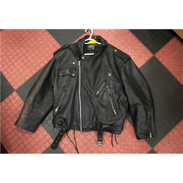 SIZE XL BLACK LEATHER BIKER JACKET HEAVY DUTY