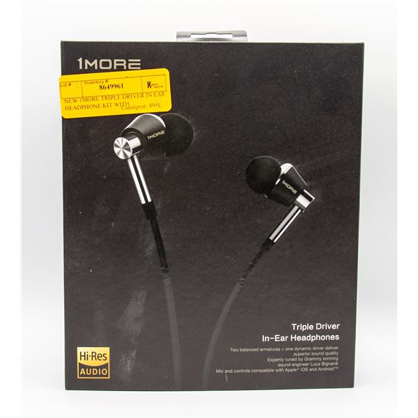 NEW 1MORE TRIPLE DRIVER IN EAR HEADPHONE KIT WITH