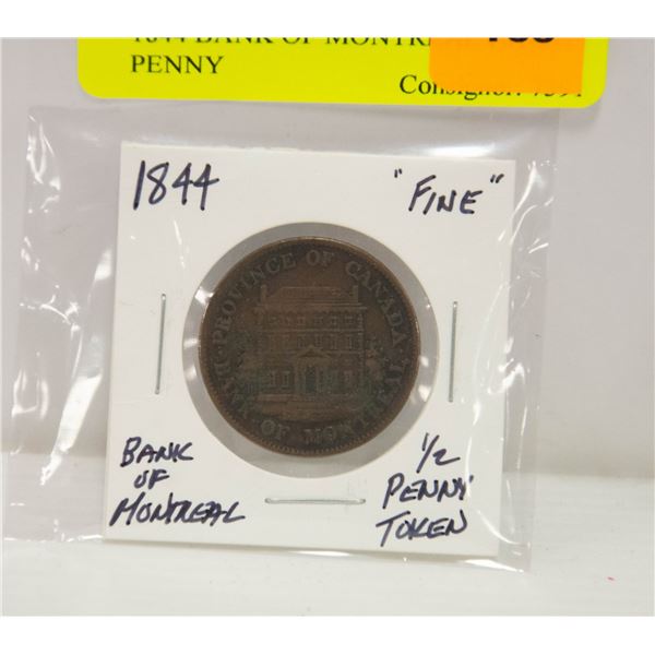 1844 BANK OF MONTREAL HALF PENNY