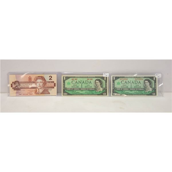 LOT OF 3 CANADA ONE & TWO DOLLAR BILLS