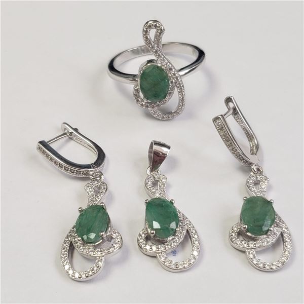 BZ1054-43 SILVER EMERALD SET
