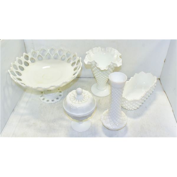 LOT OF ASSORTED ESTATE VINTAGE MILK GLASS