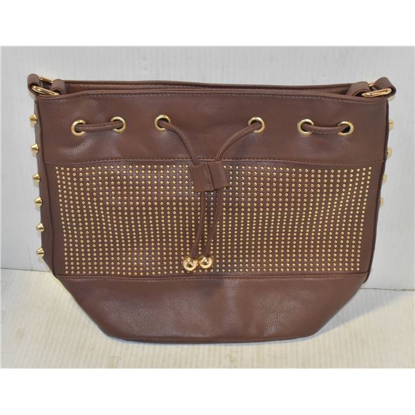 NEW BROWN LEATHER STUDDED PURSE