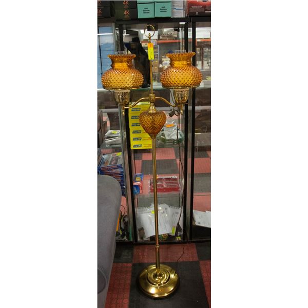 VINTAGE BRASS AND AMBER GLASS FLOOR LAMP