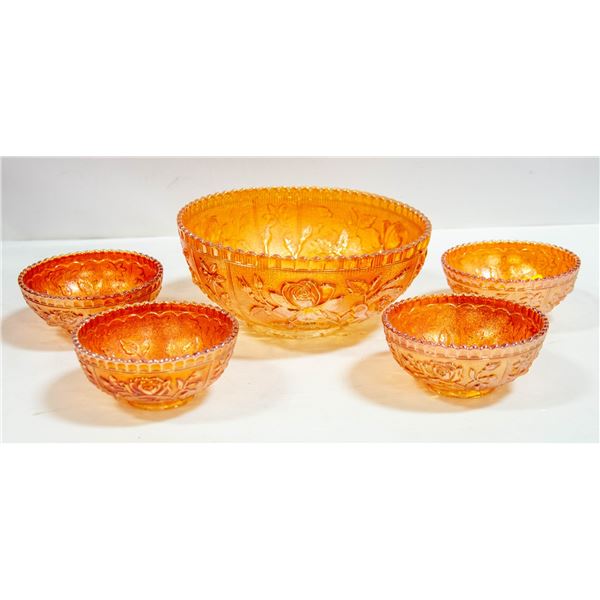 ANTIQUE CARNIVAL GLASS BOWL SET