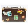 ANTIQUE SUITCASE WITH OLD STICKERS ON OUTSIDE