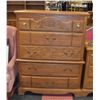 Image 1 : SOLID OAK CARVED HIGHBOY DRESSER H-52.5" W-20"