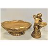 Image 1 : BRONZE CERAMIC CONSOLE BOWL + 13" TALL CHERUB