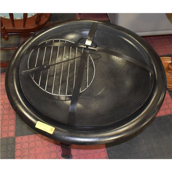 ROUND LIDDED BLACK FIRE PIT H-20.5" DIAMETER-32"