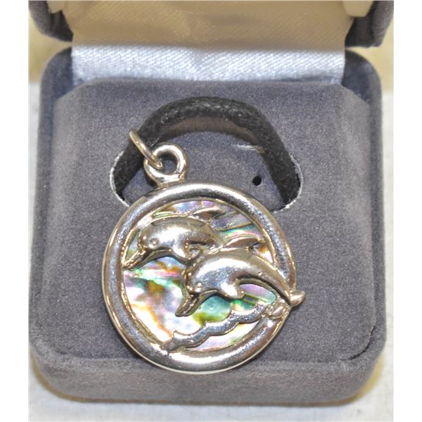 STERLING SILVER DOLPHIN ABALONE PENDANT NECKLACE