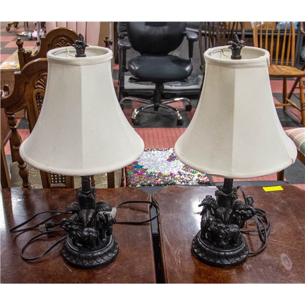 PAIR OF BLACK ELEPHANT BASE TABLE LAMPS