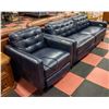 Image 1 : DARK BLUE LEATHER ELECTRIC RECLINING SOFA W/CHAIR