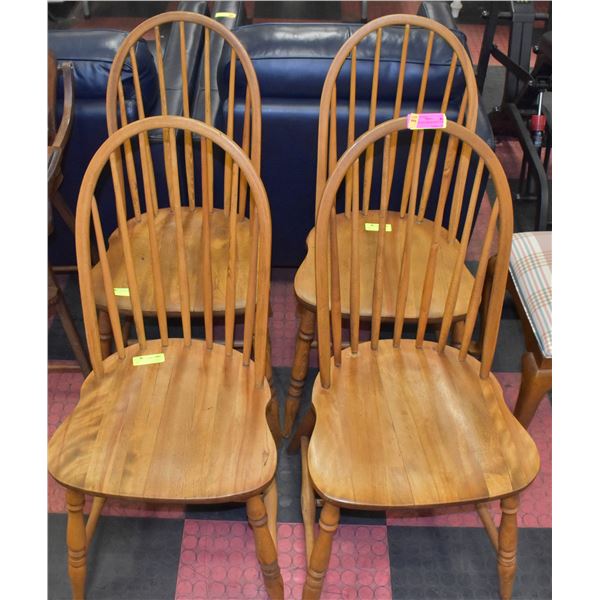 4 SOLID WOOD ARROW BACK CHAIRS