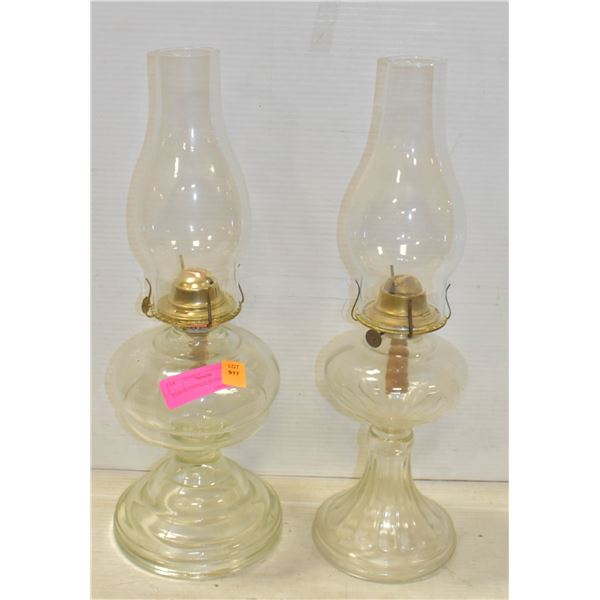 PAIR OF VINTAGE GLASS OIL LAMPS