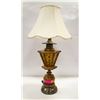 Image 1 : VINTAGE WOOD AND AMBER GLASS LAMP