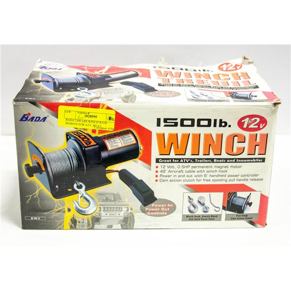 BADA 1500 LBS WINCH WITH REMOTE FOR ATV, BOAT,