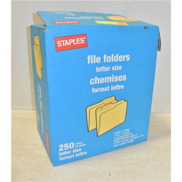 STAPLES RECYCLED FILE FOLDERS - LETTER SIZE - 250