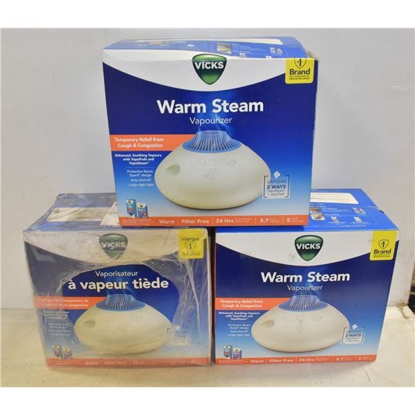 LOT OF 3 NEW  VICKS VAPORIZER PURE STEAM WARM MIST