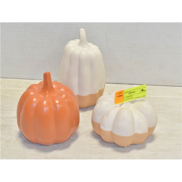 LOT OF 3 CERAMIC PUMPKIN/GOURDS