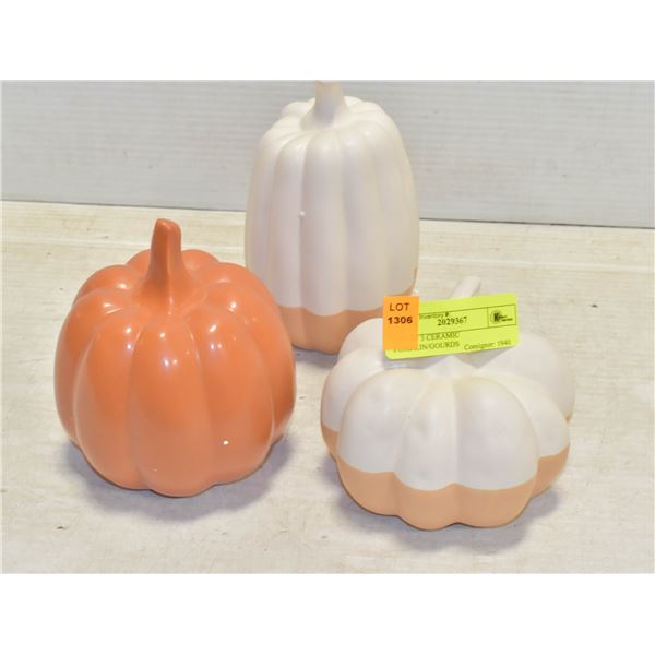 LOT OF 3 CERAMIC PUMPKIN/GOURDS