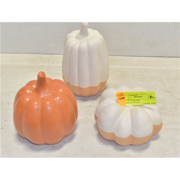 LOT OF 3 CERAMIC PUMPKIN/GOURDS