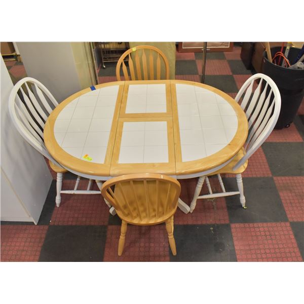 WHITE TILE TABLE WITH OAK TRIM AND SLEEVE