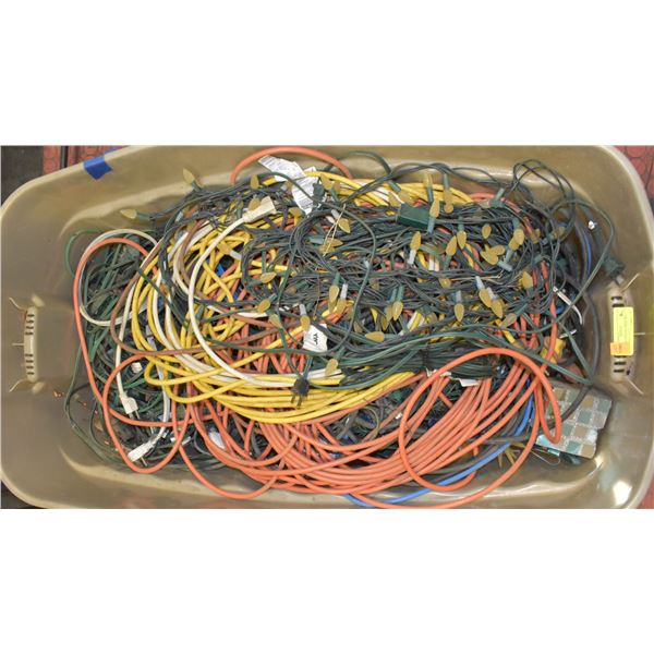 BOX OF EXTERIOR CORDS AND CHRISTMAS LIGHTS