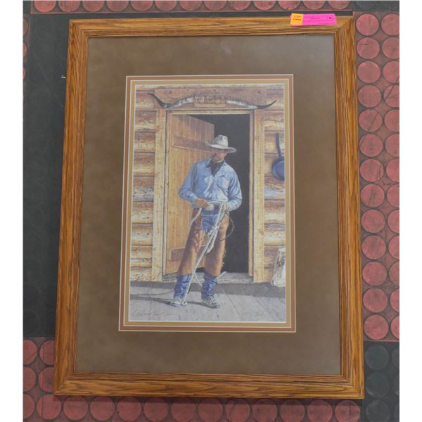 COWBOY OAK FRAMED PICTURE