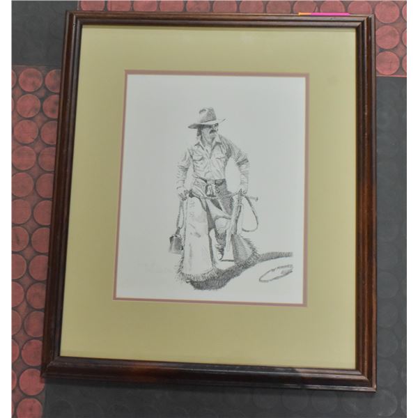 COWBOY WOOD FRAMED PICTURE