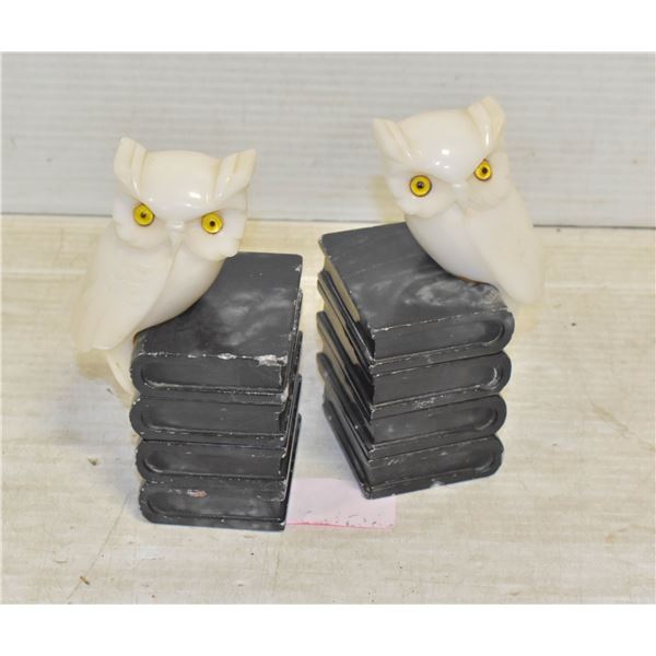 PAIR OF STONE OWL BOOKENDS