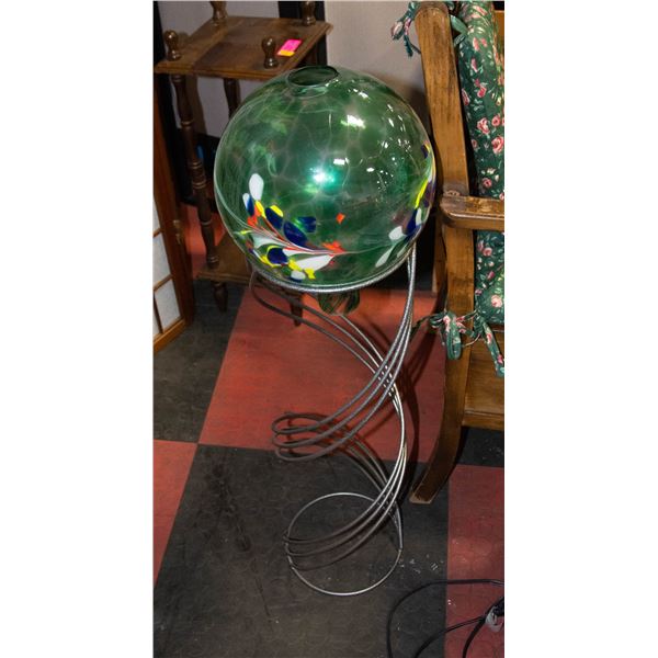 ART GLASS  GLOBE  ON DESIGNER METAL STAND