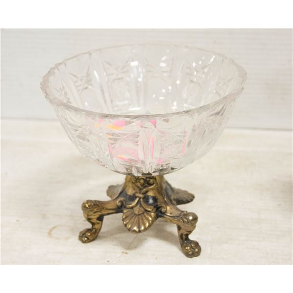 VINTAGE METAL AND CRYSTAL FOOTED CANDY DISH