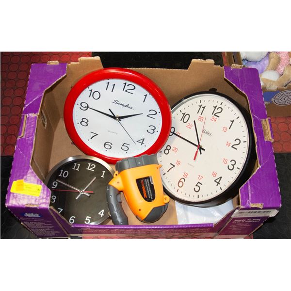 FLAT OF 3 WALL CLOCKS AND MORE