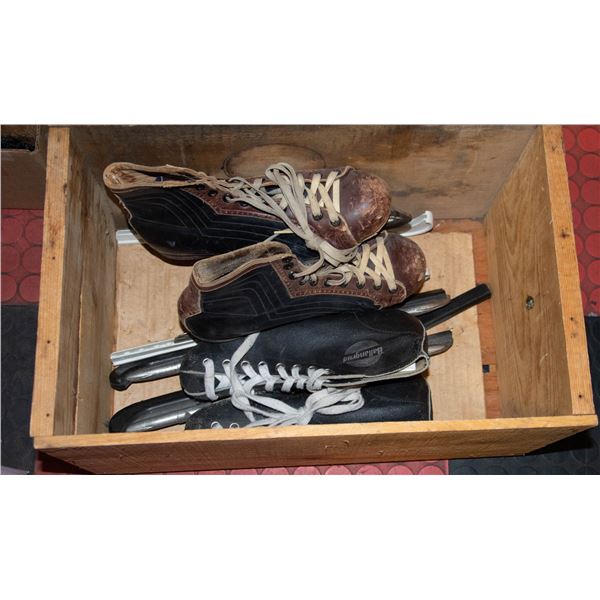 WOOD APPLE CRATE WITH VINTAGE SKATES