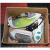 Image 1 : BOX OF SMALL CLOTHING IRONS ETC.