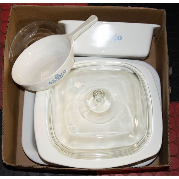 BOX OF ASSORTED CORNINGWARE