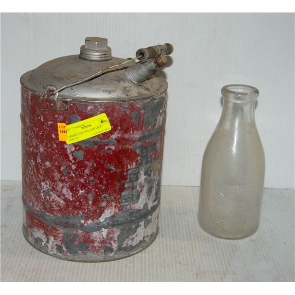 ANTIQUE OIL CAN AND MILK BOTTLE