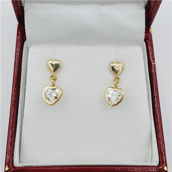 Yellow Gold Cubic Zirconia Heart Earrings