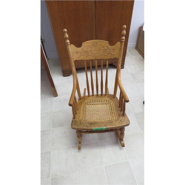 Kids wood rocking chair with wicker seat 28H