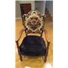 Image 1 : Wood chair - original except black velvet upholstery is new - 24W 29D 42H