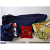 Image 1 : Large blue sports equipment bag, bunch of cloth shopping bags,pillow