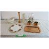 Image 1 : Copper Platter with cream and sugar cups + other assorted platters