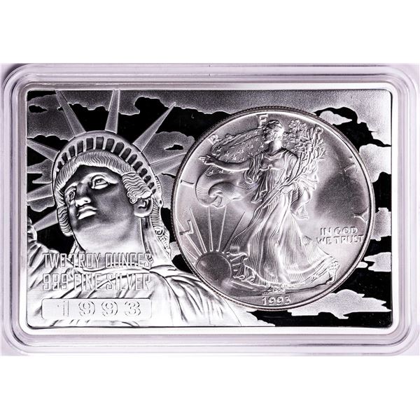 1993 $1 American Silver Eagle Coin & 2oz Silver Bar Set